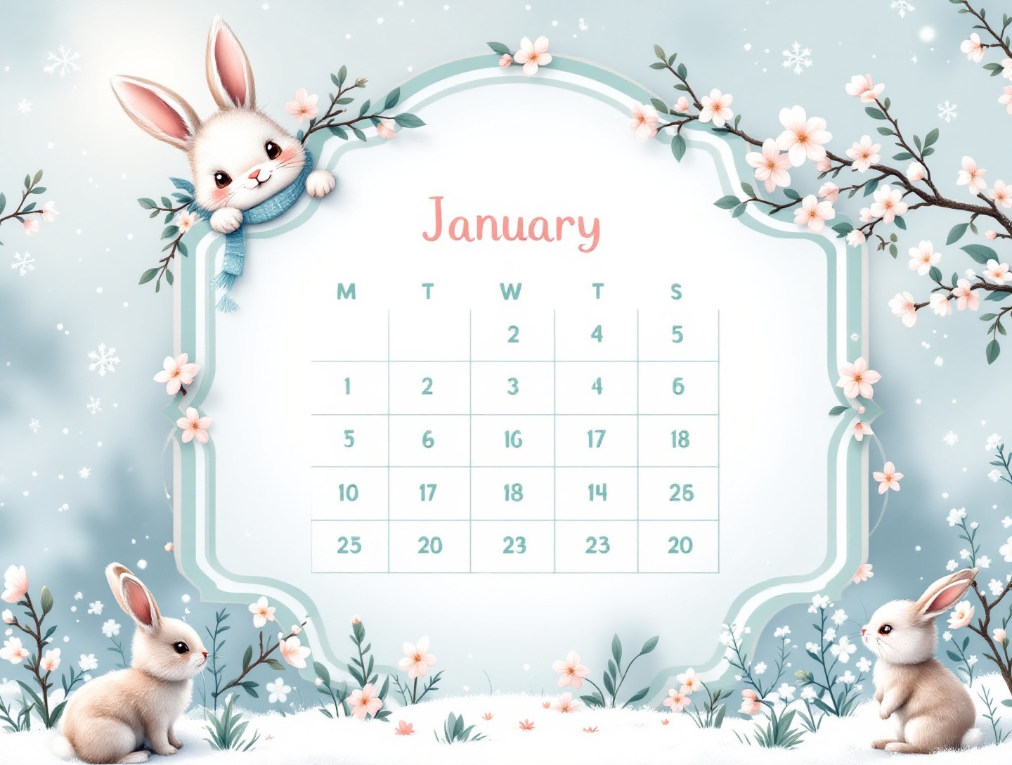 2027 January calendar with rabbit style.