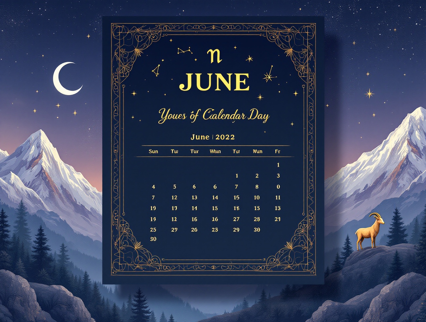 2022 June calendar with Capricorn style.