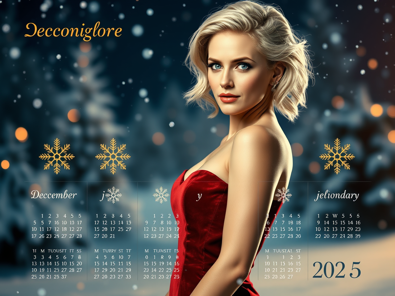 2025 December calendar with Scarlett Johansson style.