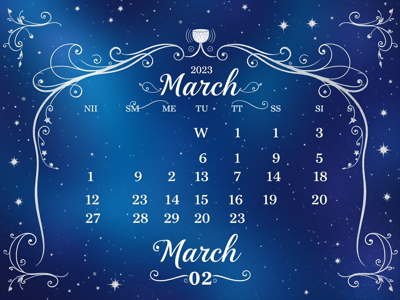 2023 March calendar with aquarius style.