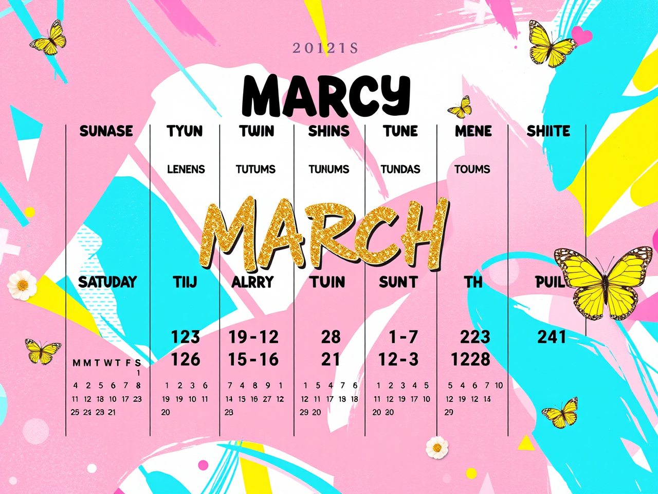 2029 March calendar with Miley Cyrus style.