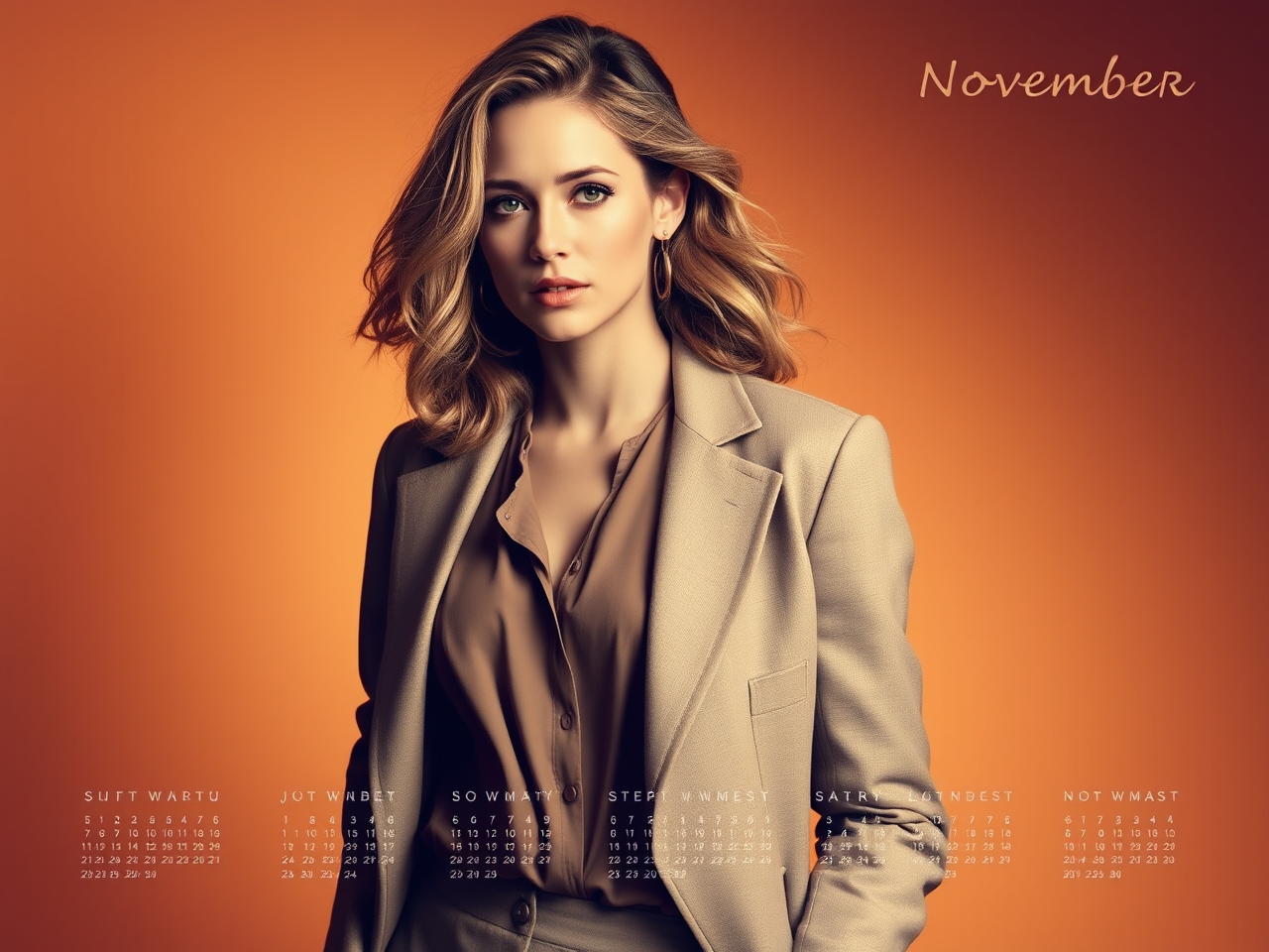 2023 November calendar with Jennifer Lawrence style.